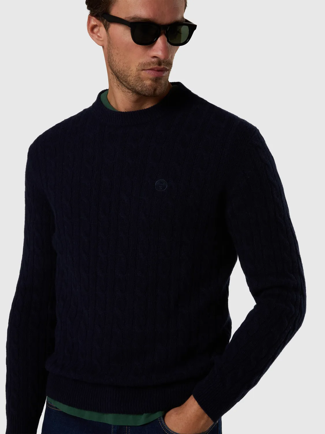 North Sails Cable-Knit pull col rond torsadé marine