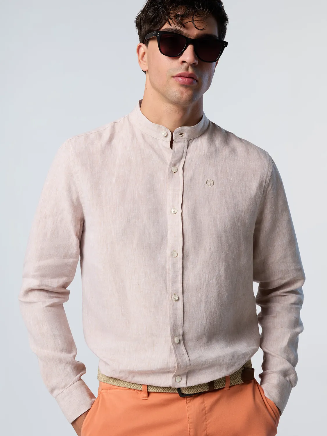 North Sails chemise col mandarin lin logo brodé