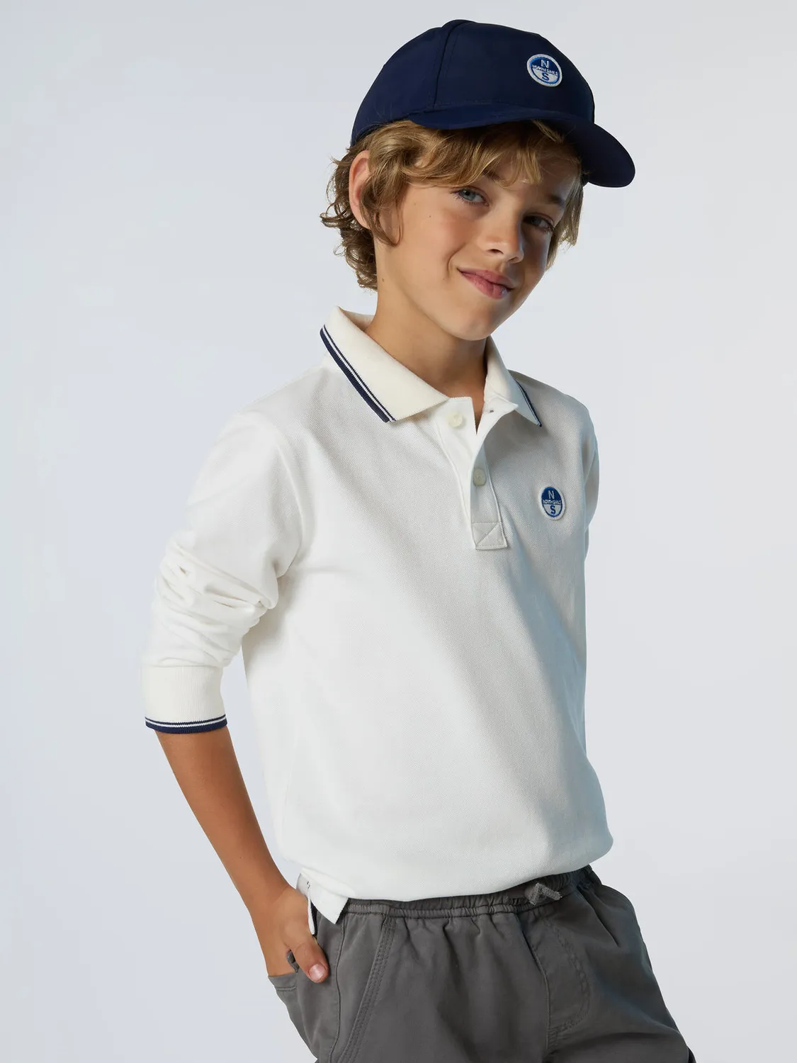 North Sails polo manches longues piqué coton bio col logo