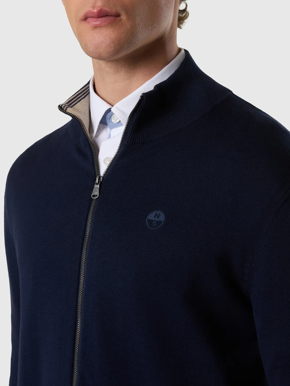 North Sails pull zippé logo ton sur ton marine