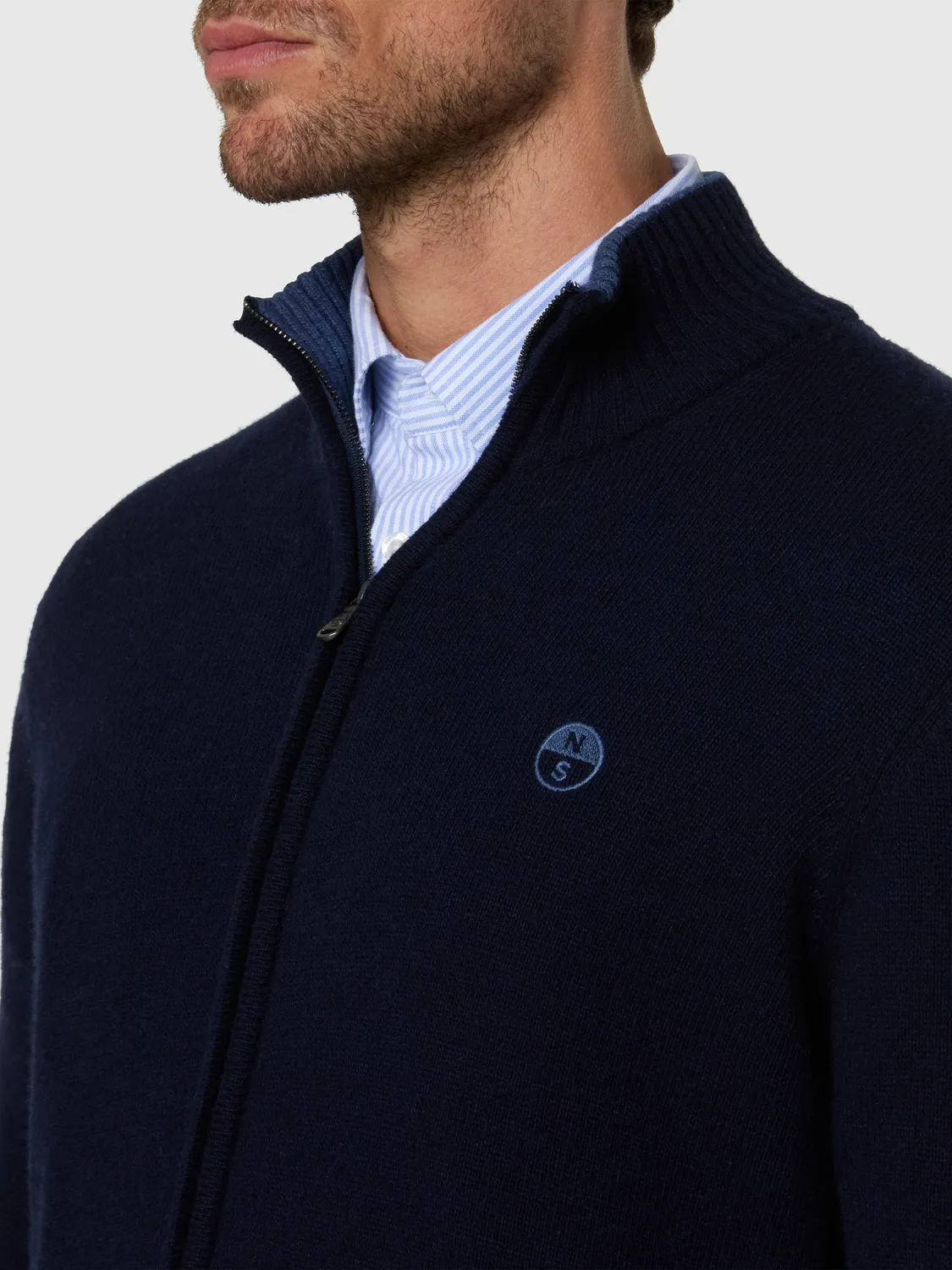North Sails gilet zippé cachemire Navy Blue homme chaud col montant