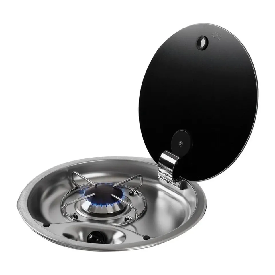 Can réchaud gaz 1 feu inox 340 mm couvercle verre teinté