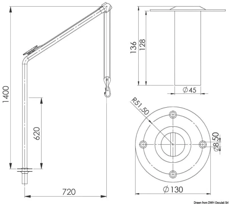 easysea bossoir pivotant inox annexe et moteur lot simple