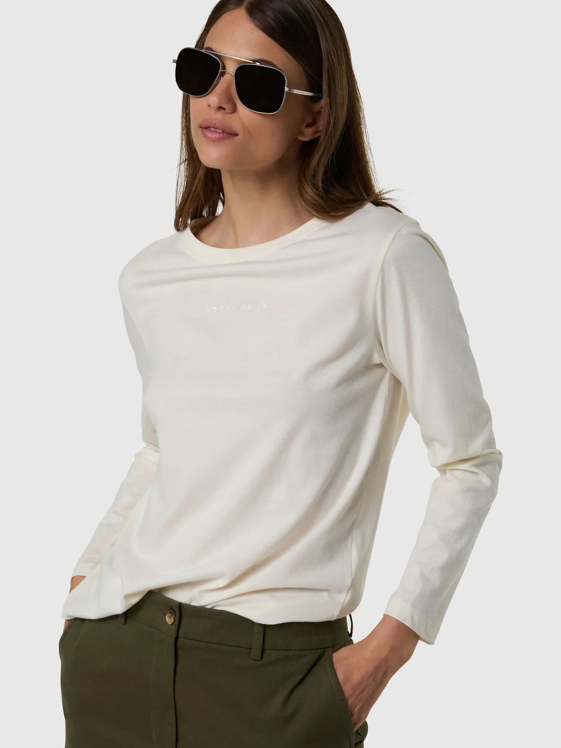 North Sails T-shirt Manches Longues Logo Blanc Coton