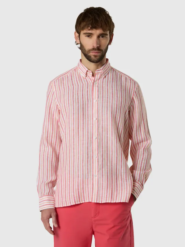 North Sails chemise lin rayée délavée homme col bouton