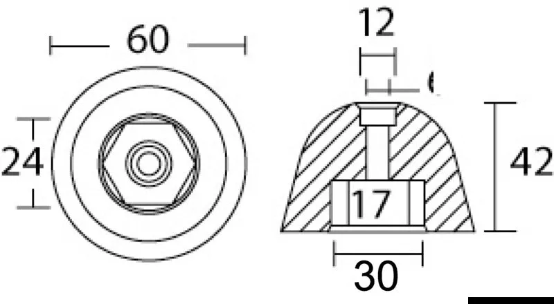 Tecnoseal Bow anode propulseur Vetus 130/160 zinc
