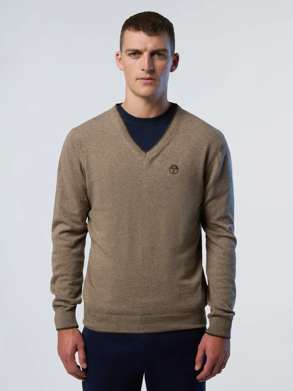 North Sails pull col V cachemire logo brodé marine