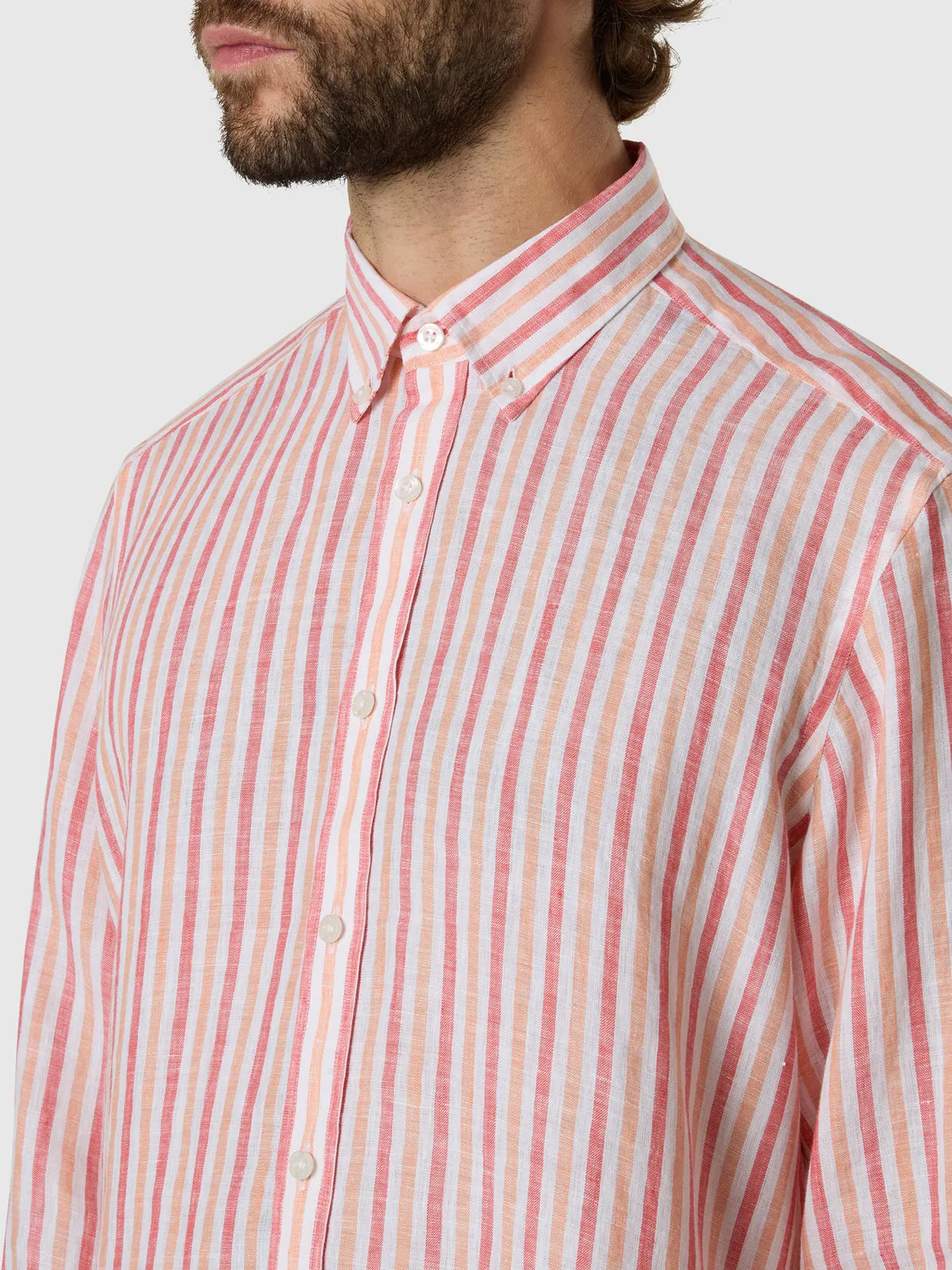North Sails chemise lin rayée délavée homme col bouton