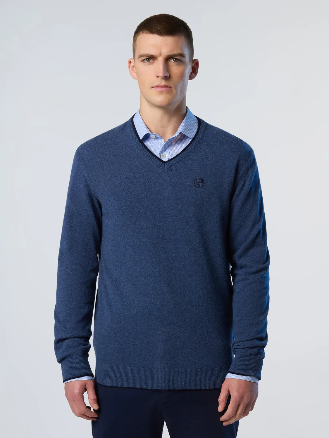 North Sails pull col V cachemire logo brodé marine