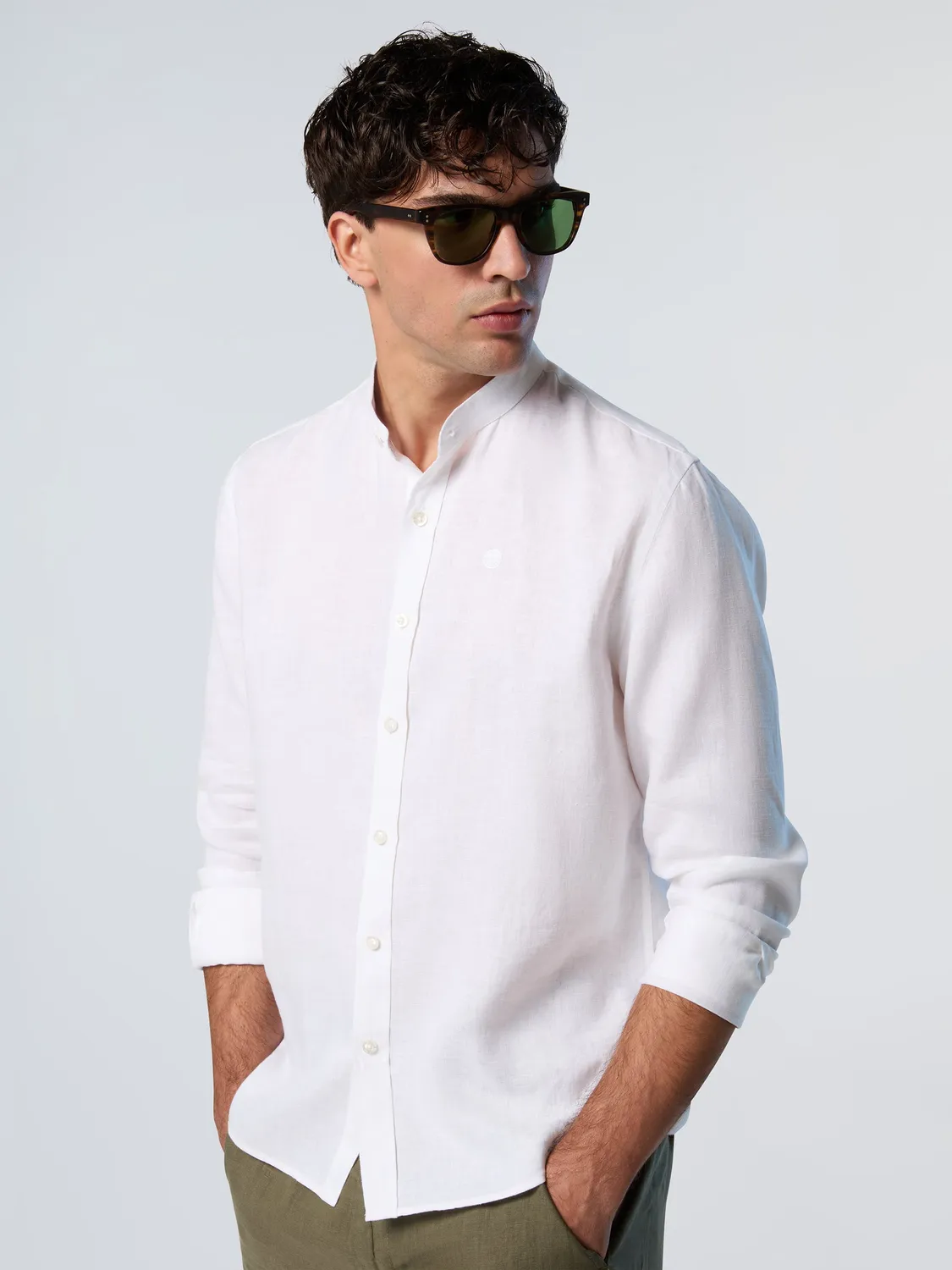 North Sails chemise col mandarin brodée blanche homme