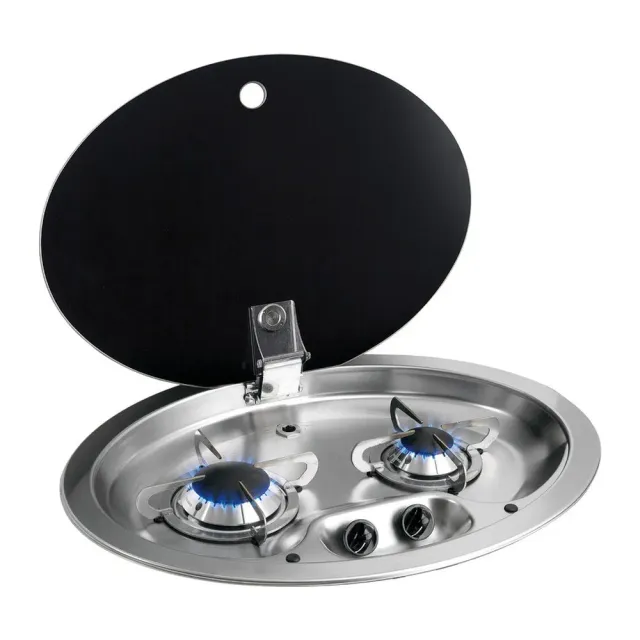 Can réchaud gaz 2 feux inox verre fumé 510x390 mm