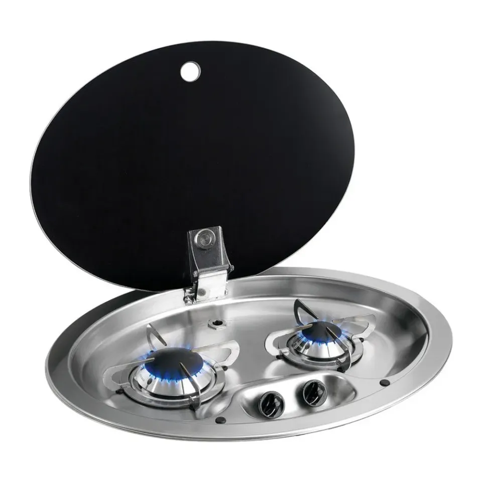 Can réchaud gaz 2 feux inox verre fumé 510x390 mm