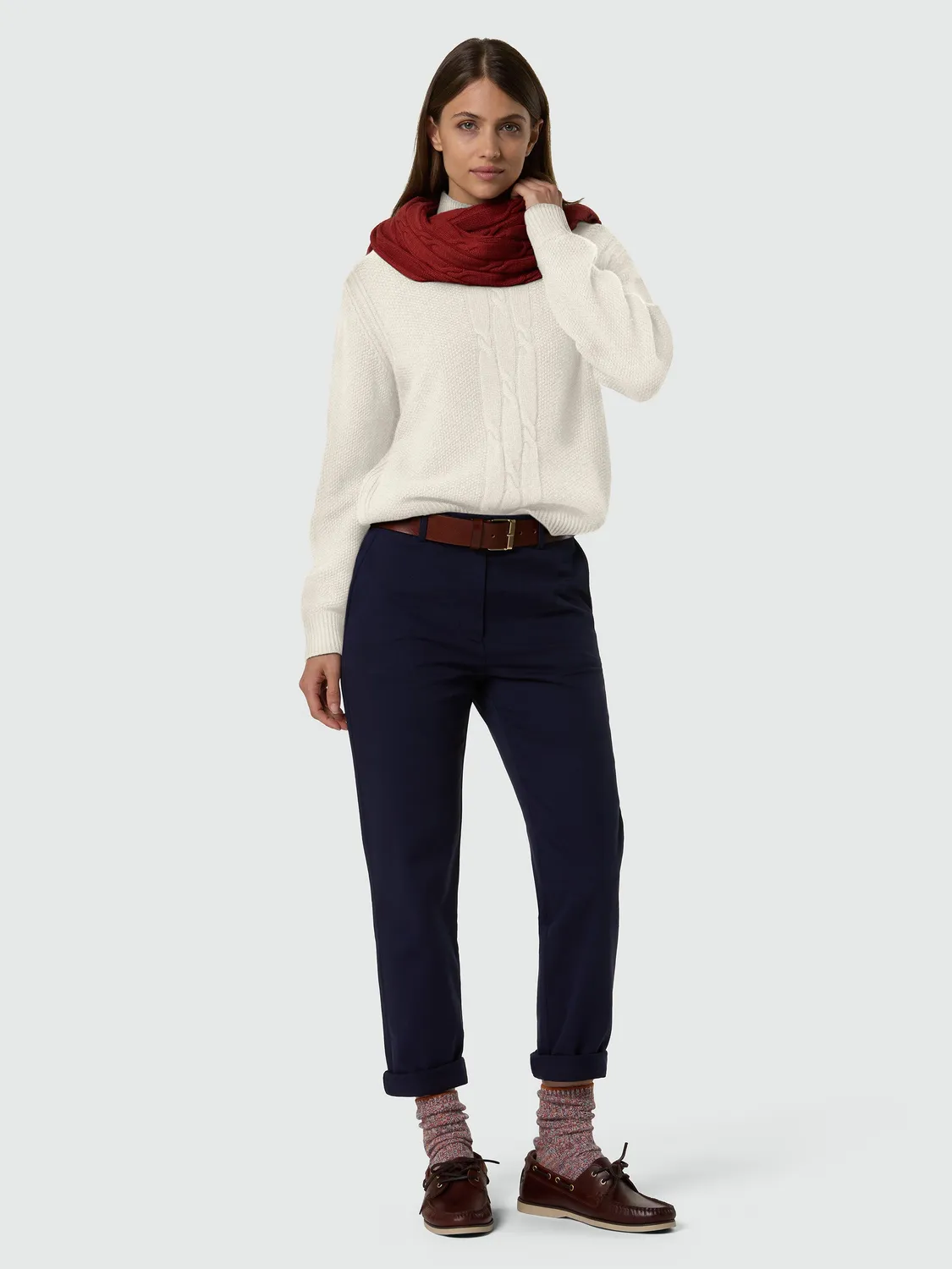North Sails pull col montant femme maxi torsades blanc