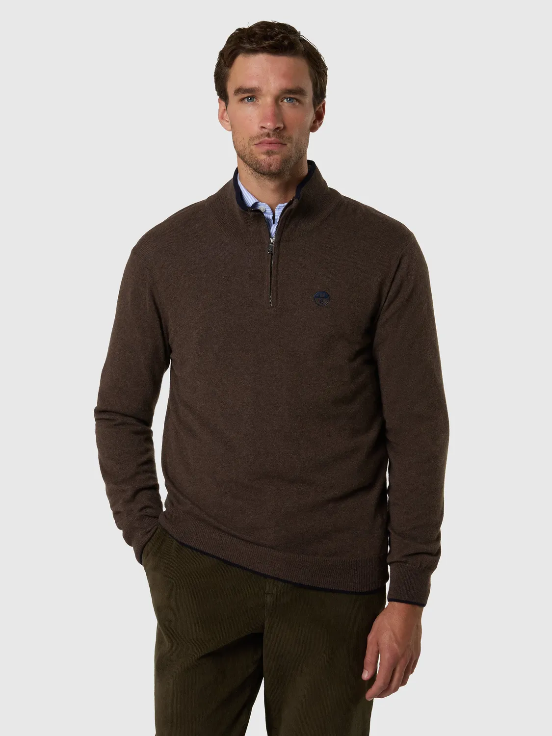 North Sails pull demi-zip cachemire homme noyer mélangé