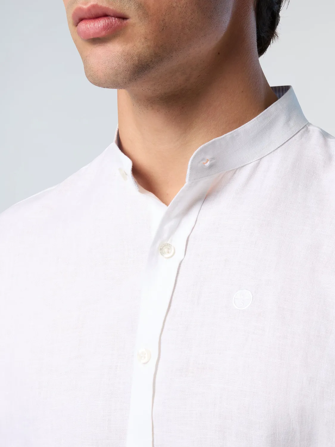 North Sails chemise col mandarin brodée blanche homme