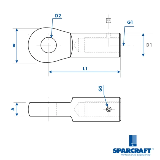 Sparcraft Œil fileté 7/16 UNF axe Ø11,5 gréement dormant
