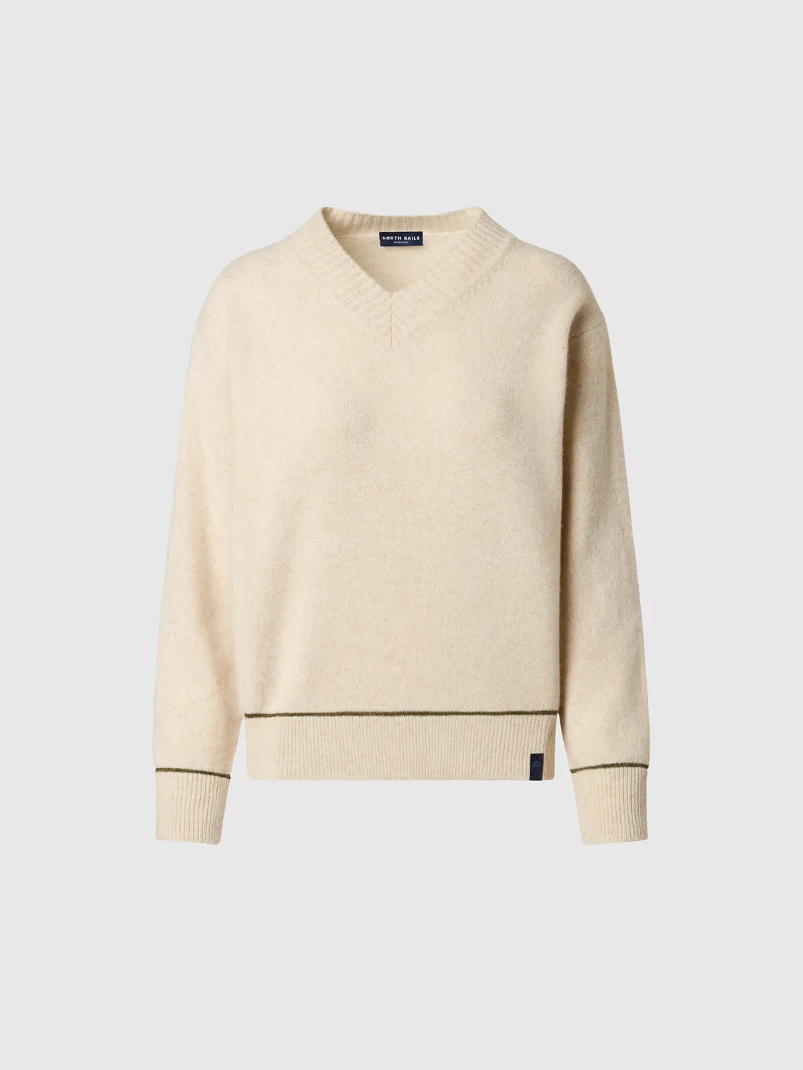 North Sails pull col V mouliné olive night femme