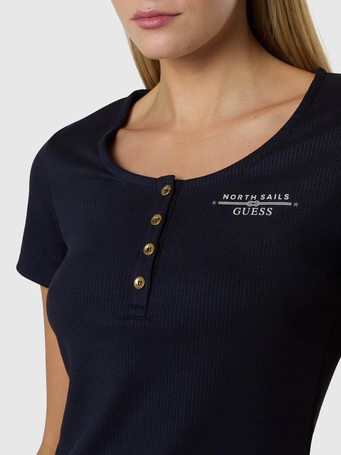 North Sails Guess t-shirt femme boutonné bleu marine
