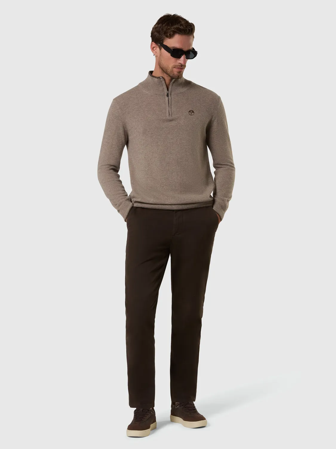 North Sails pull demi-zip cachemire homme noyer mélangé