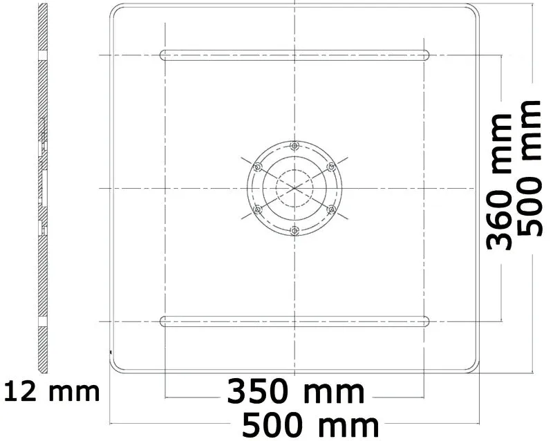 Osculati pied de table base carrée 500x500 mm alu
